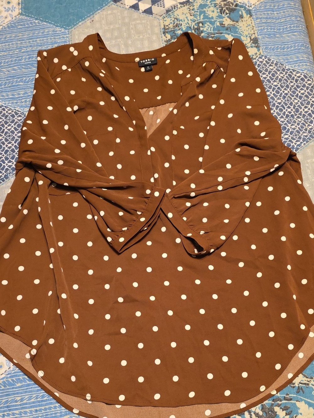 torrid Brown Polka Dot V-Neck Peasant Blouse